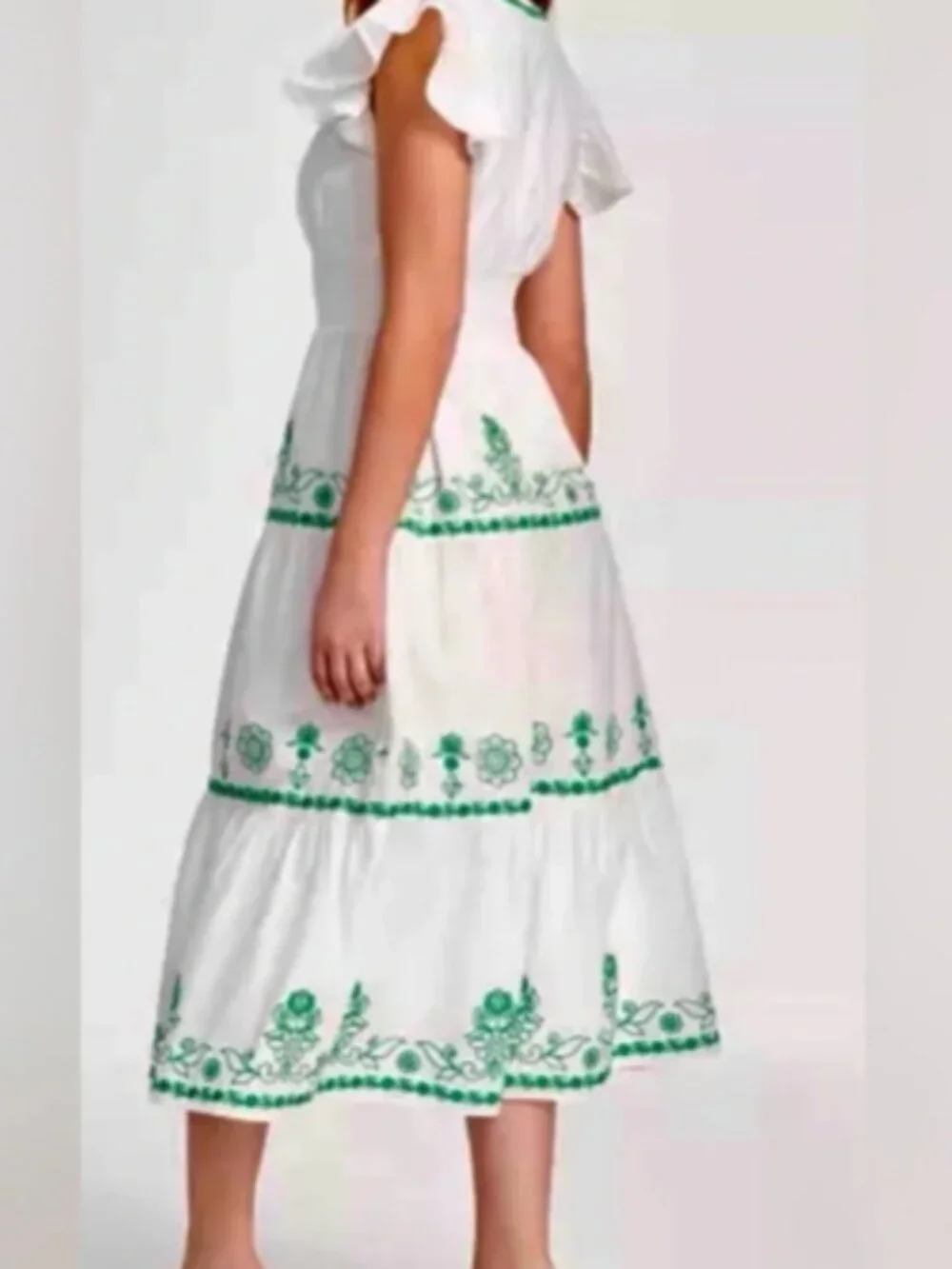 Adrianna Papell NWT Green White Embroidered Cotton Maxi Dress Boho Wedding Guest